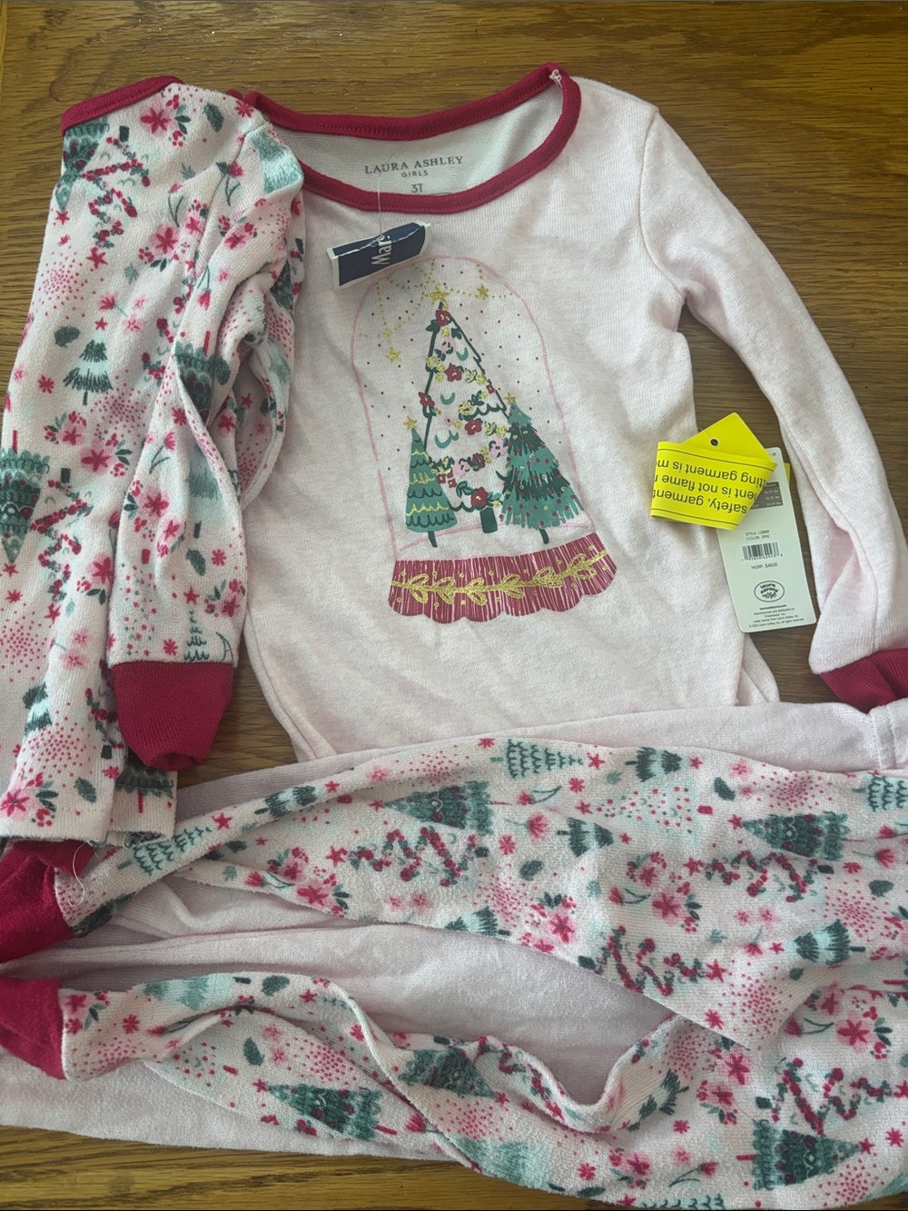 Laura Ashley Pink Holiday Tree Pajama Set 2 pairs! Brand new with to tags!